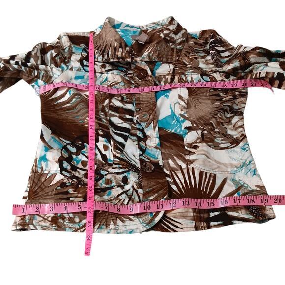 CHICO'S 2 Light Jacket Cute Buttons 12 LG Office Travel Leaves‎ Animal Turquoise - Picture 6 of 12